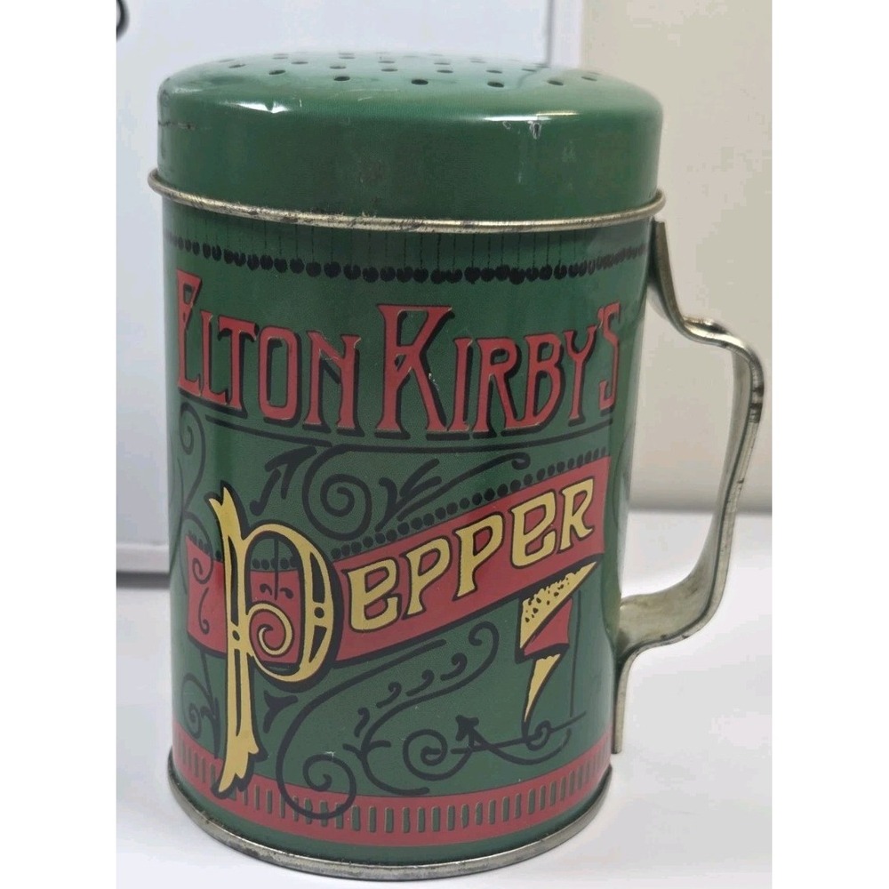 Vintage Elton Kirby's Tin Pepper Shaker Green With Handle